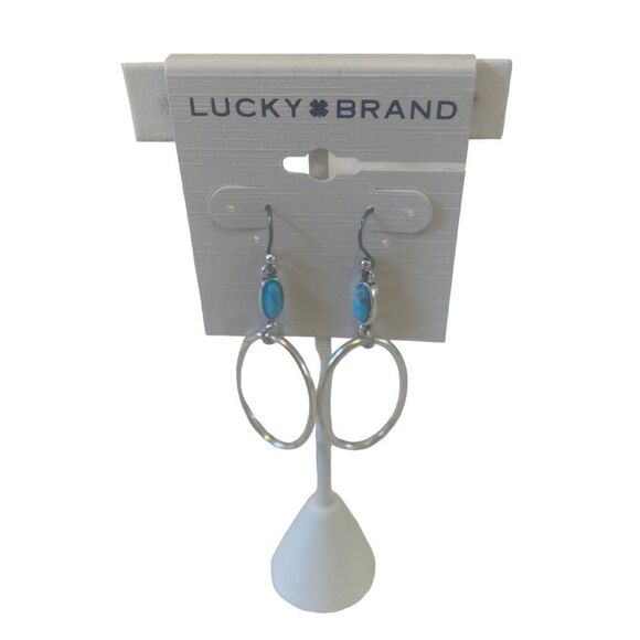 Turquoise Open Circle Silver Toned Drop Earring. - Picture 1 of 6